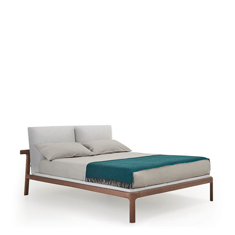 FUSHIMI QUEEN BED 73" - LIGHT GREY FENICE 62 FABRIC/WALNUT