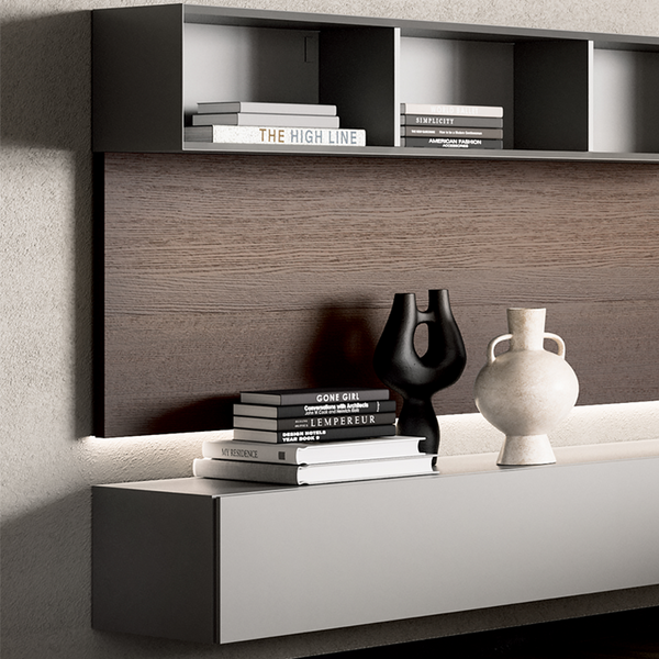 PEOPLE WALL UNIT COMP. 118" - WALNUT/BEIGE SETA MATT LACQUER