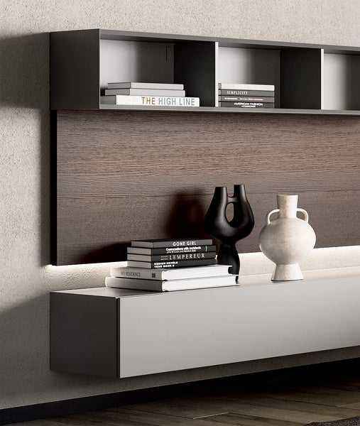 PEOPLE WALL UNIT COMP. 118" - BURNT OAK/GREY ROCCIA MATT LACQUER