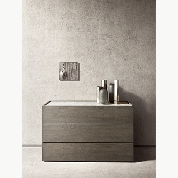 ATLANTE 3 DRWS DRESSER 60" - WALNUT/CALACATTA MARBLE GLASS