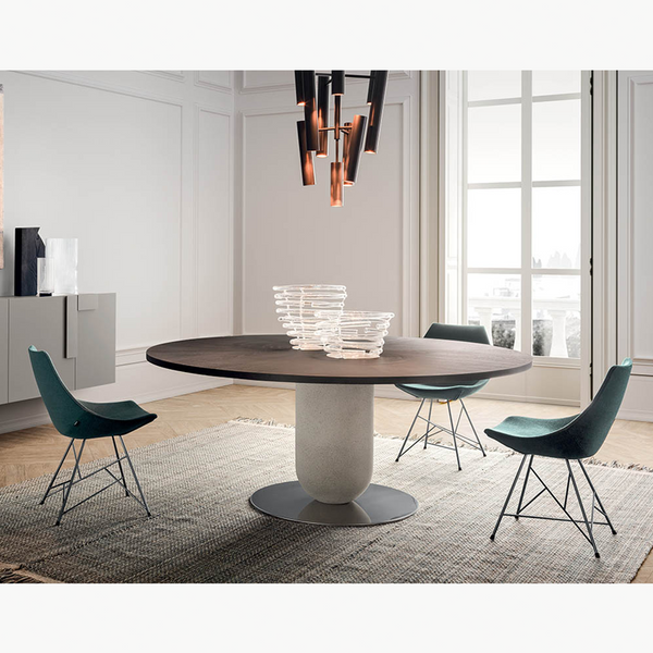 ETTORE ROUND DINING TABLE 63" - WALNUT/FOG GREY NEBBIA/TITANIUM