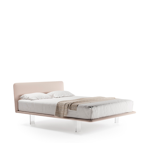 FILO KING SIZE BED 78" - BEIGE SUPERSUEDE 86/PLEXIGLASS