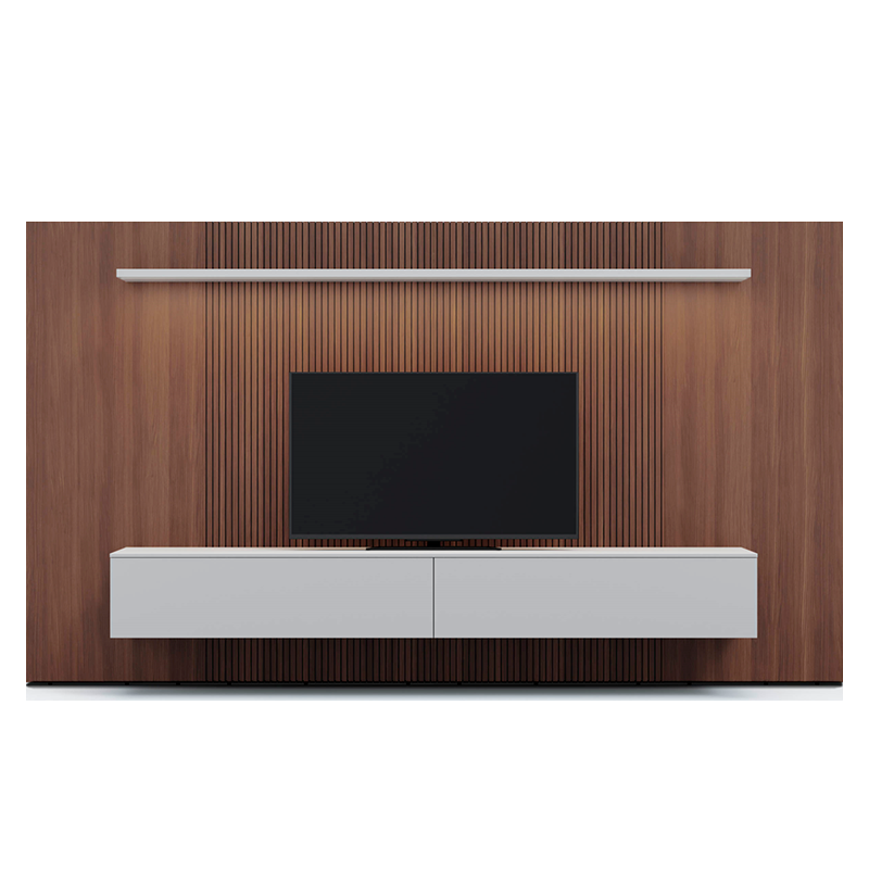 SPAZIO WALL UNIT COMP.126" - WALNUT/FOG GREY NEBBIA MATT LACQUER